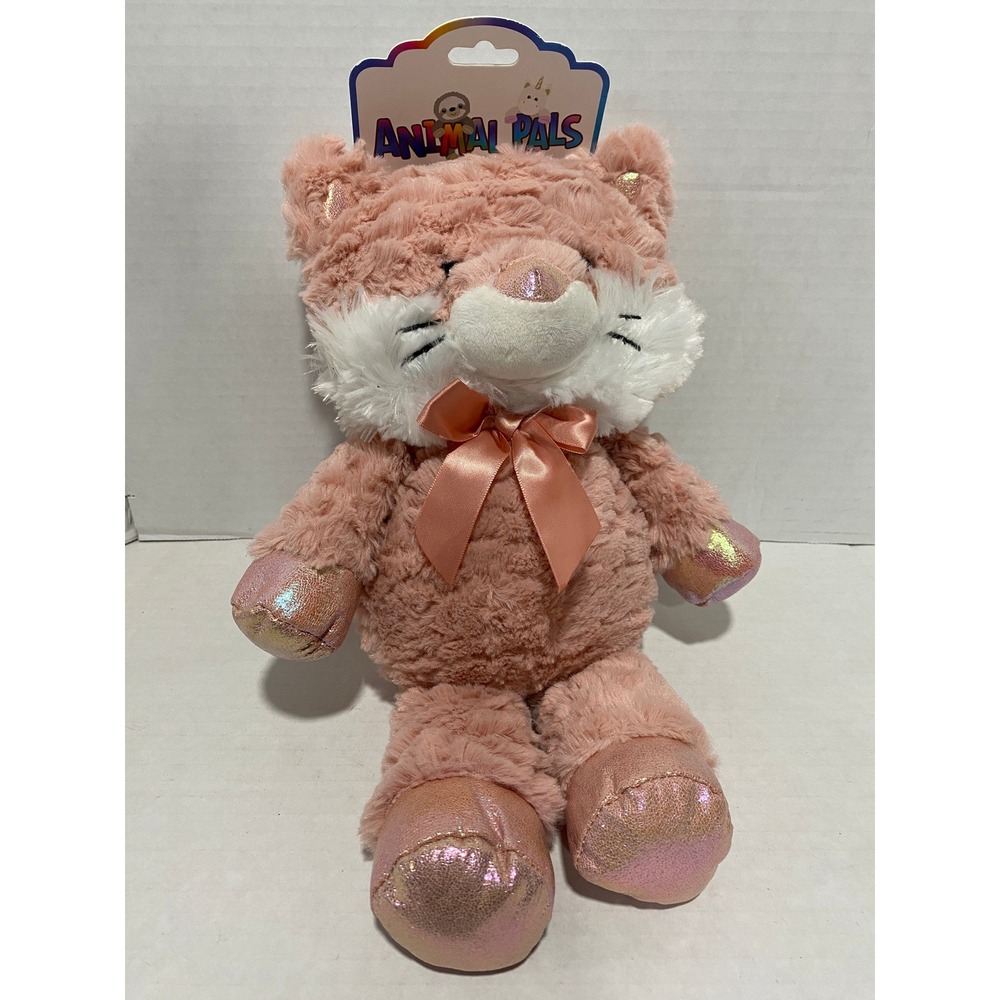 Kellytoy Animal Pals Plush Cat Kids Iridescent Pink 11in New